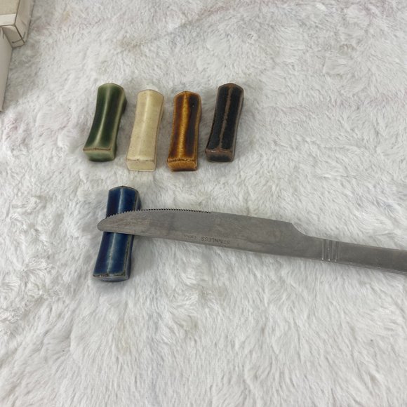 Vintage Ceramic Pottery Knife Rest Set of 5 Multi Color 1950's - Picture 6 of 10